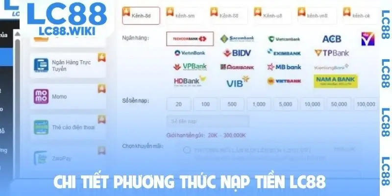 Chi tiết phương thức nạp tiền LC88